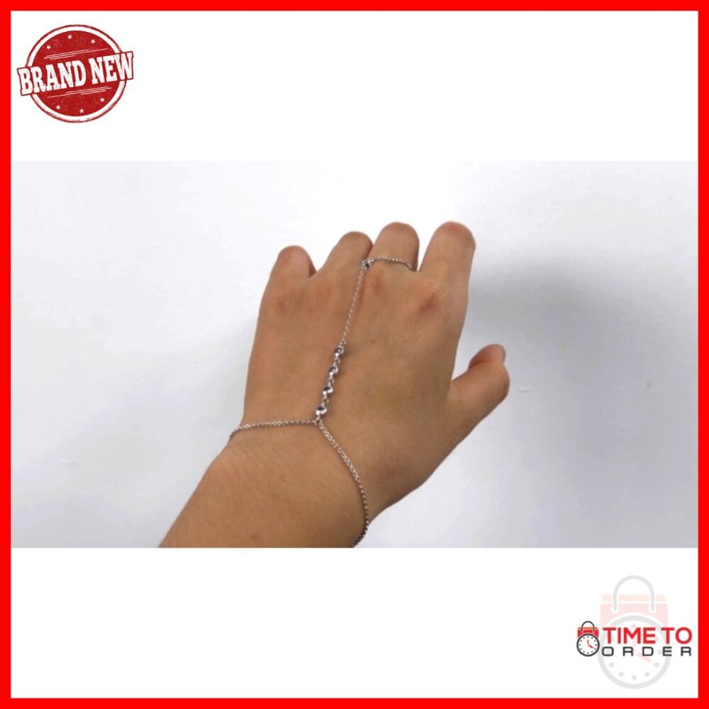 Sterling Silver Adjustable Finger Ring Bracelet Hand Chain Elegant Boho - Picture 7 of 7